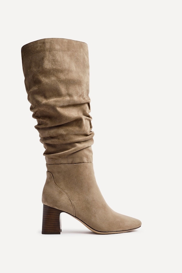 Linzi Alpine Mocha Faux Suede Ruched Long Boot