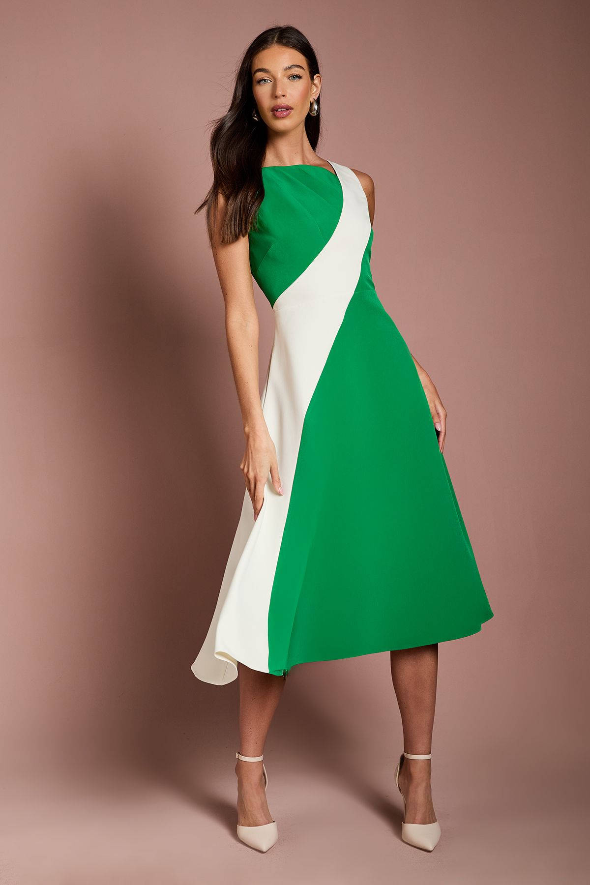 Coast Asymmetric Colour Block Midi Dress Green