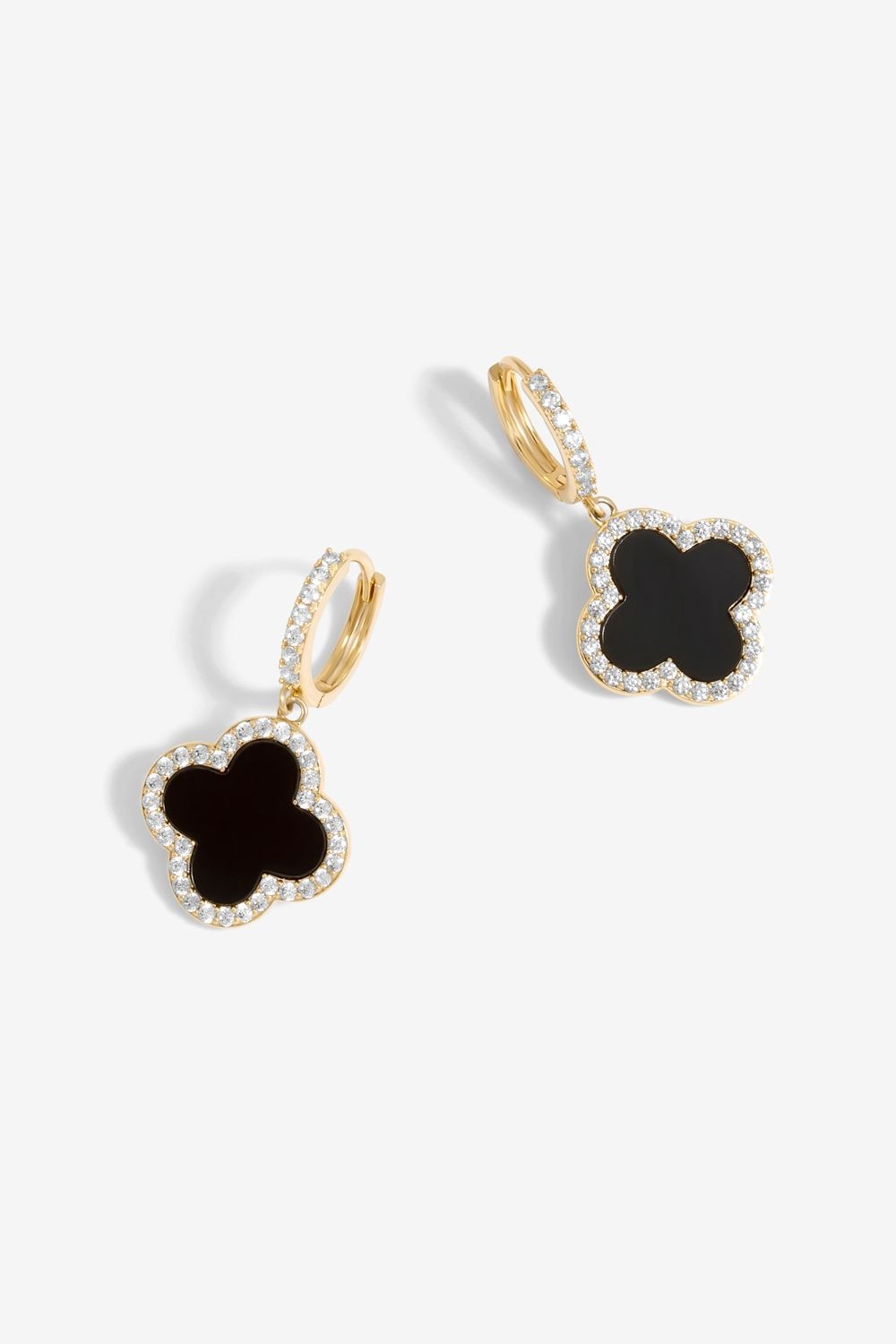 Jon Richard Gold Plated and Jet Clover Huggie Earrings image 1