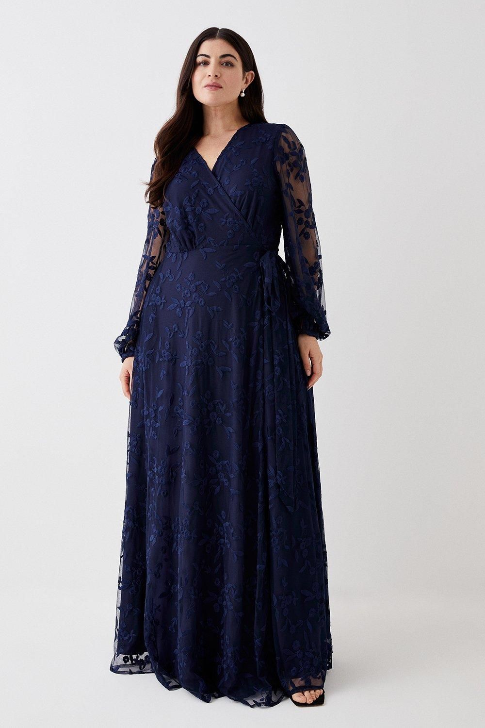 Coast Plus Size Embroidered Mesh Wrap Bridesmaids Dress Navy image 2
