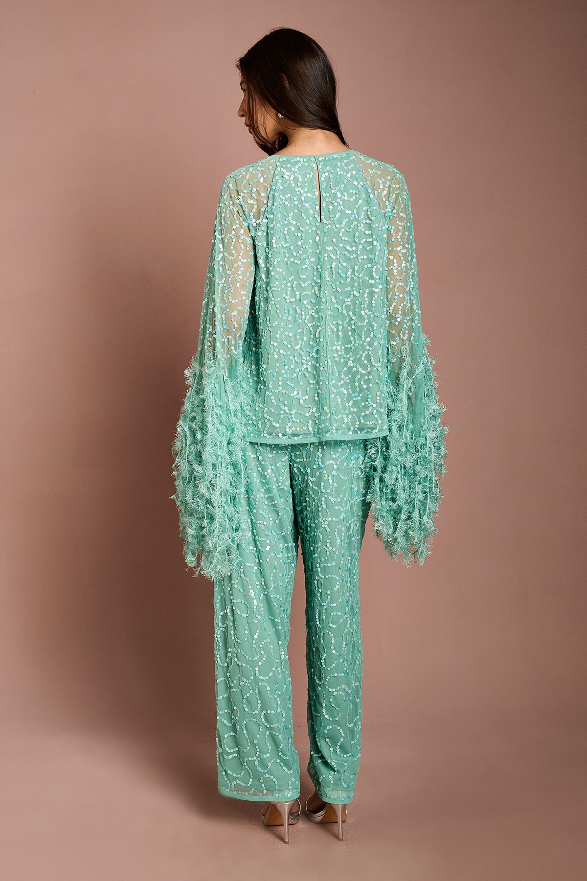 Coast Wide Leg Sequin Trouser Sage image 3