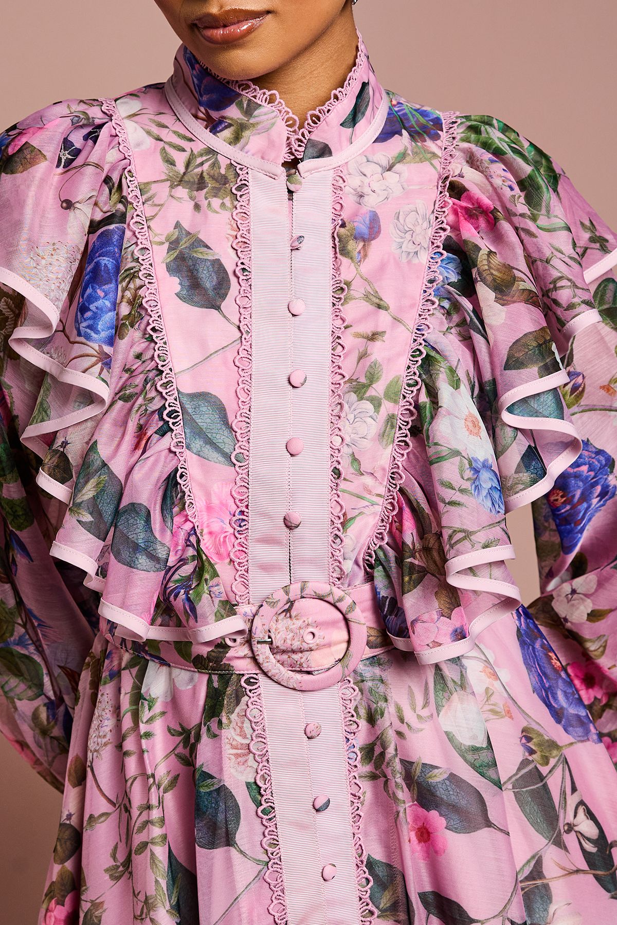 Coast Petite Printed Midi Dress With Organza Trim Pink image 5