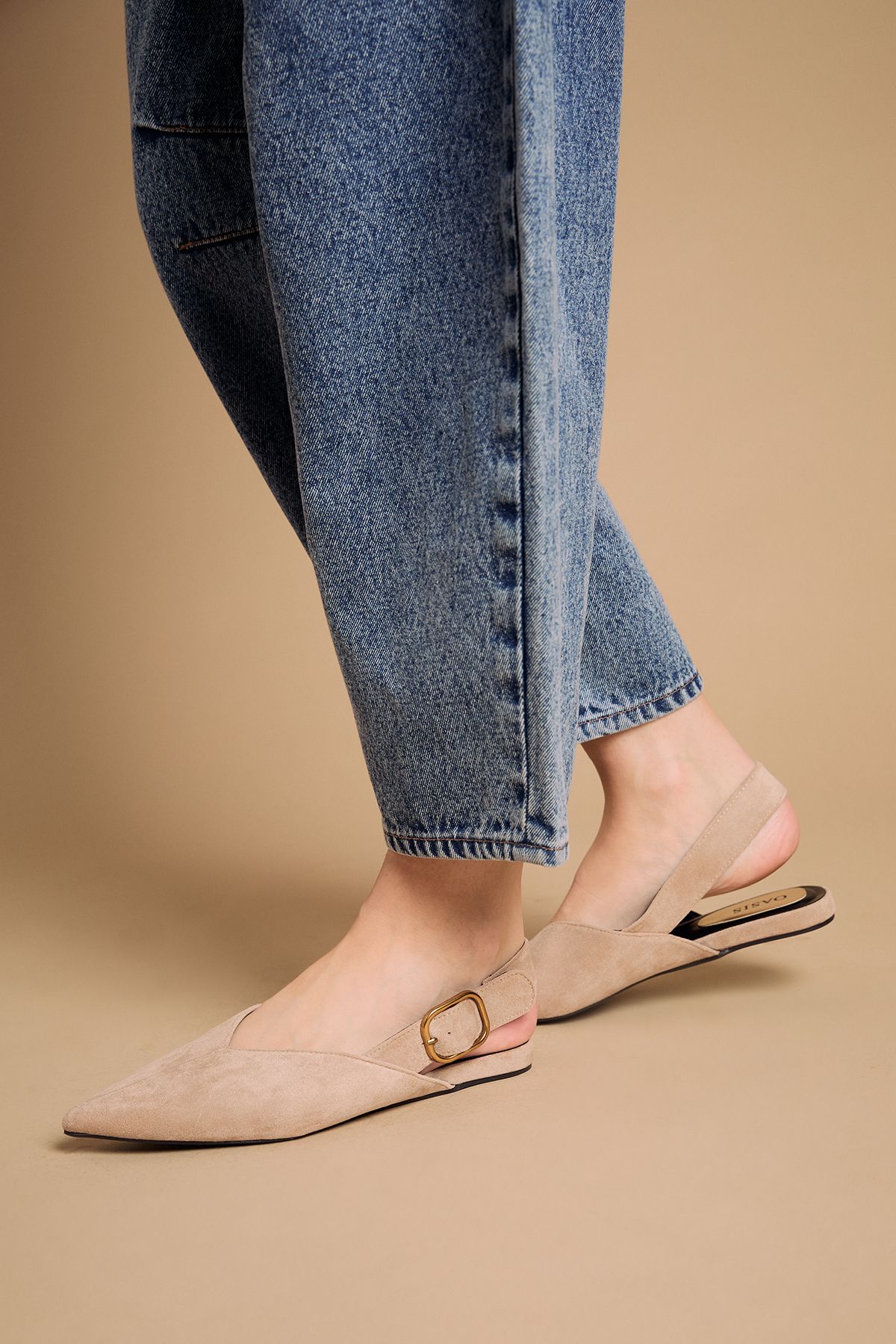 Oasis Binx Faux Suede Slingback Pointed Flat Shoes Taupe image 1