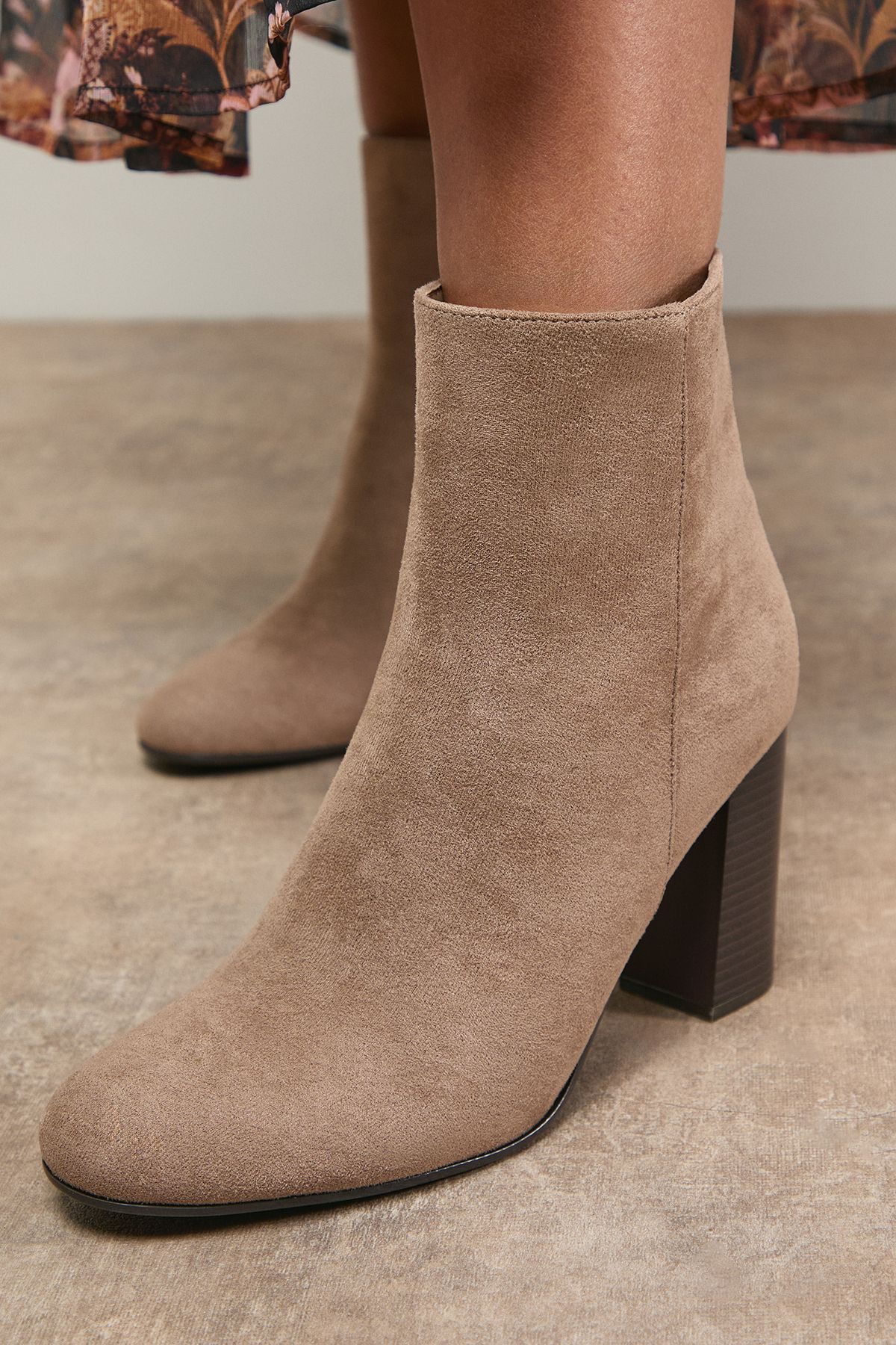 Oasis Louisa Faux Suede Round Toe Stacked High Heel Ankle Boots Beige image 3