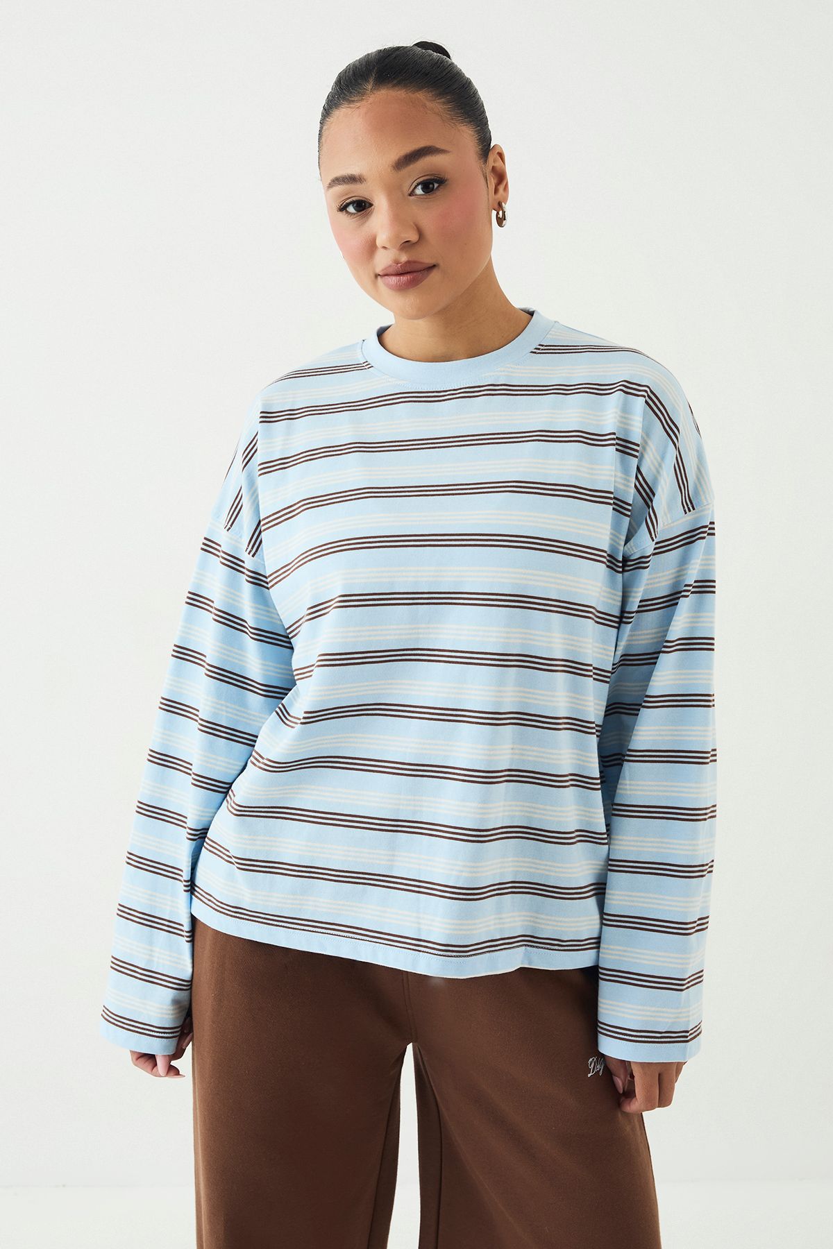 DSGN Studio DSGN Studio Stripe Oversized T-Shirt Light Blue