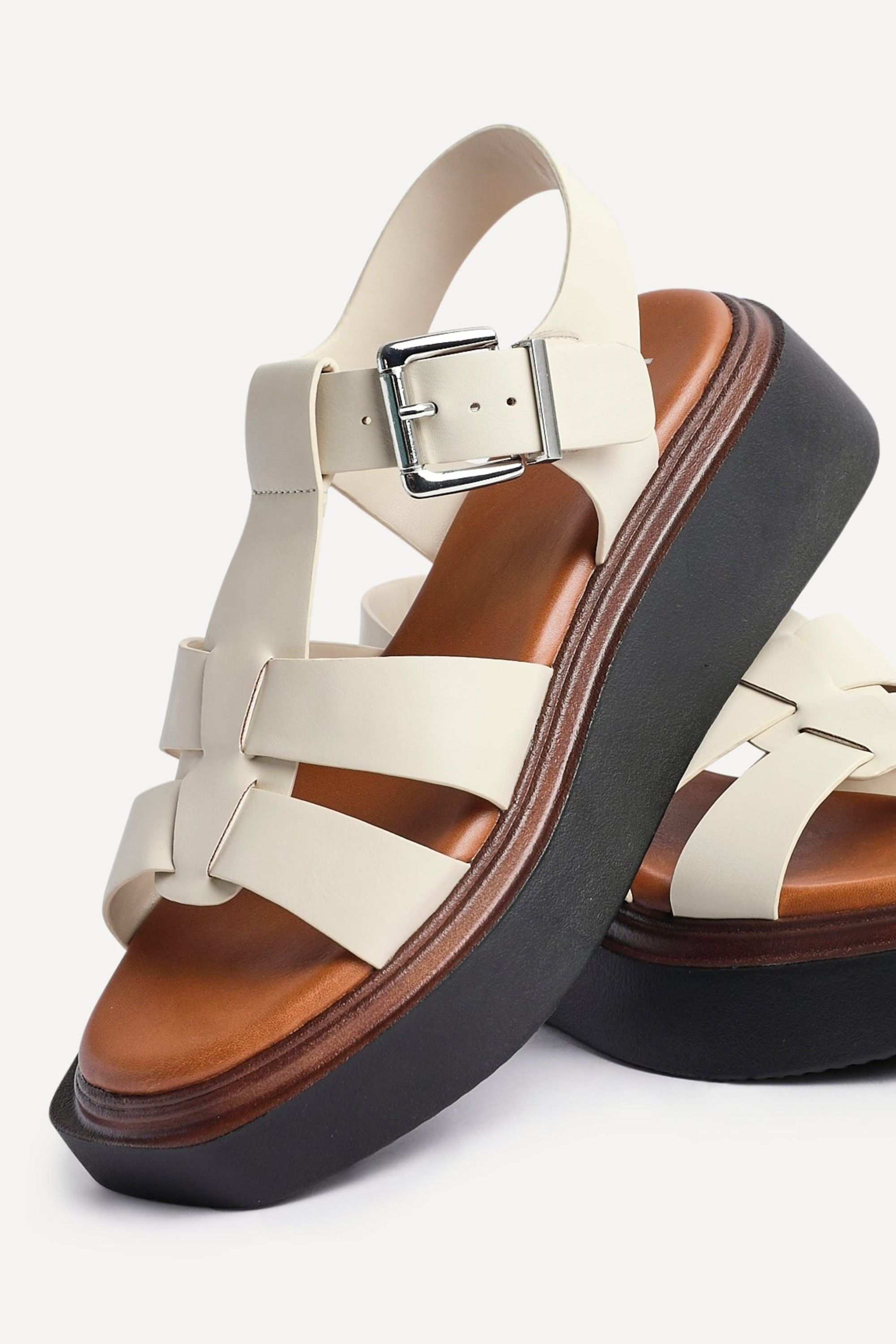 Linzi Retract Beige Faux Leather Gladiator Style Flatform Sandals image 5