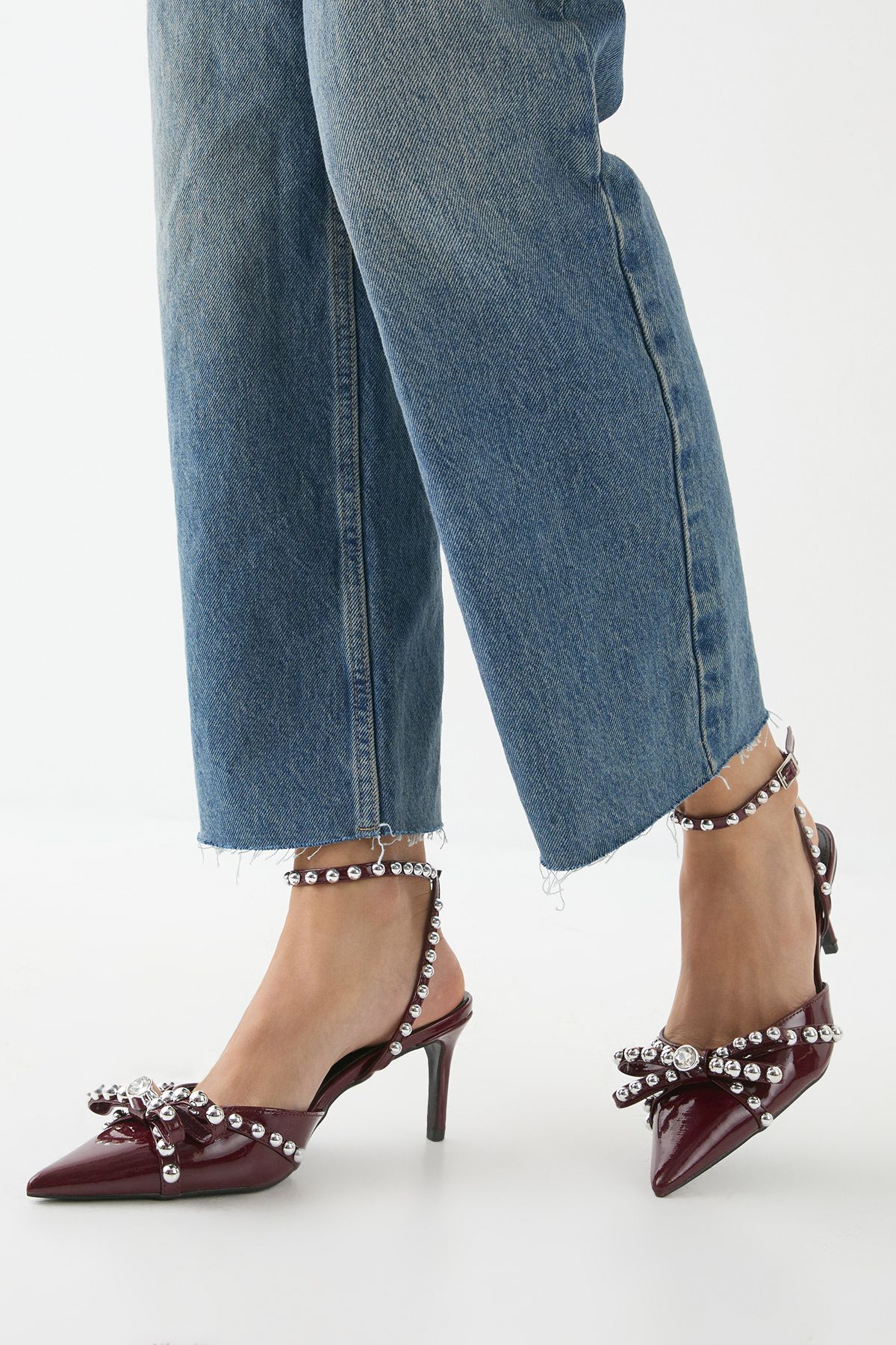 MissPap Embellished High Stiletto Heel Court Shoes Wine image 3