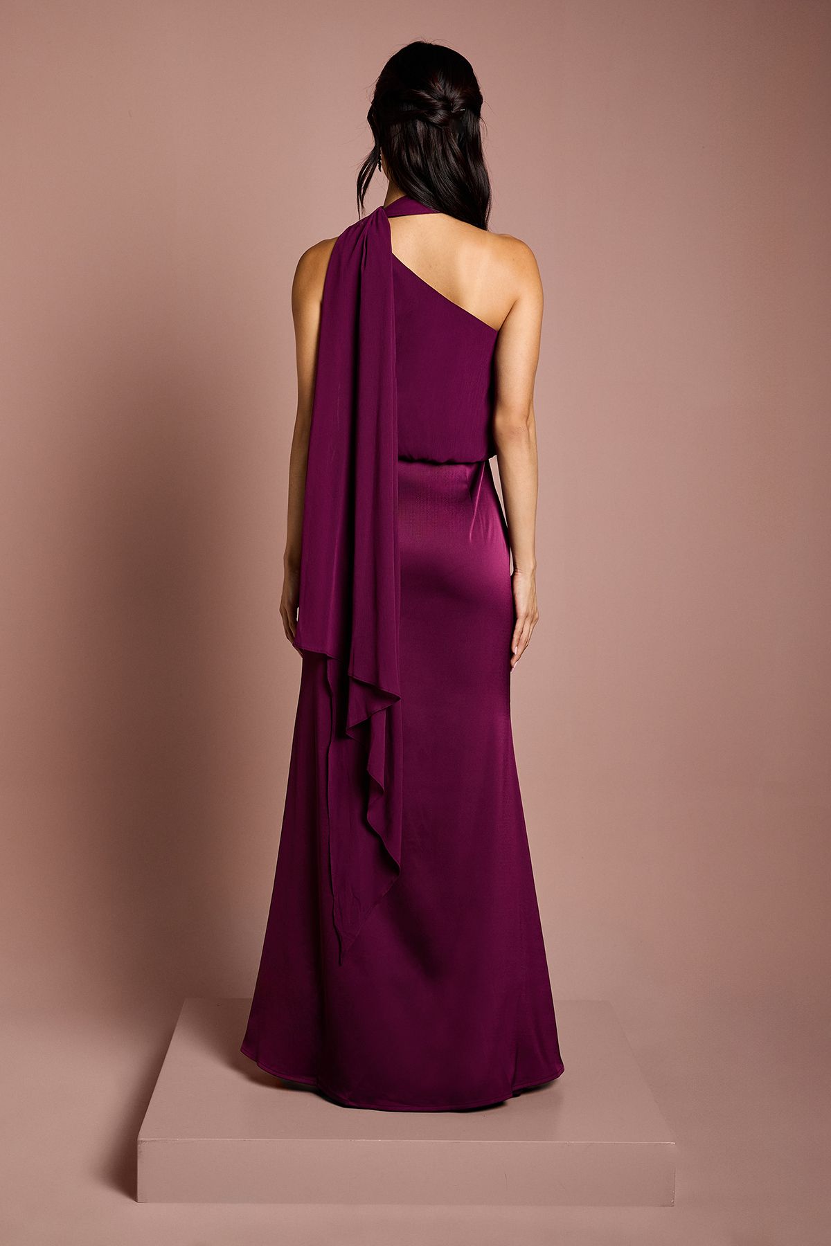 Coast One Shoulder Maxi Bridesmaid Dress with Neck Scarf Fig image 3