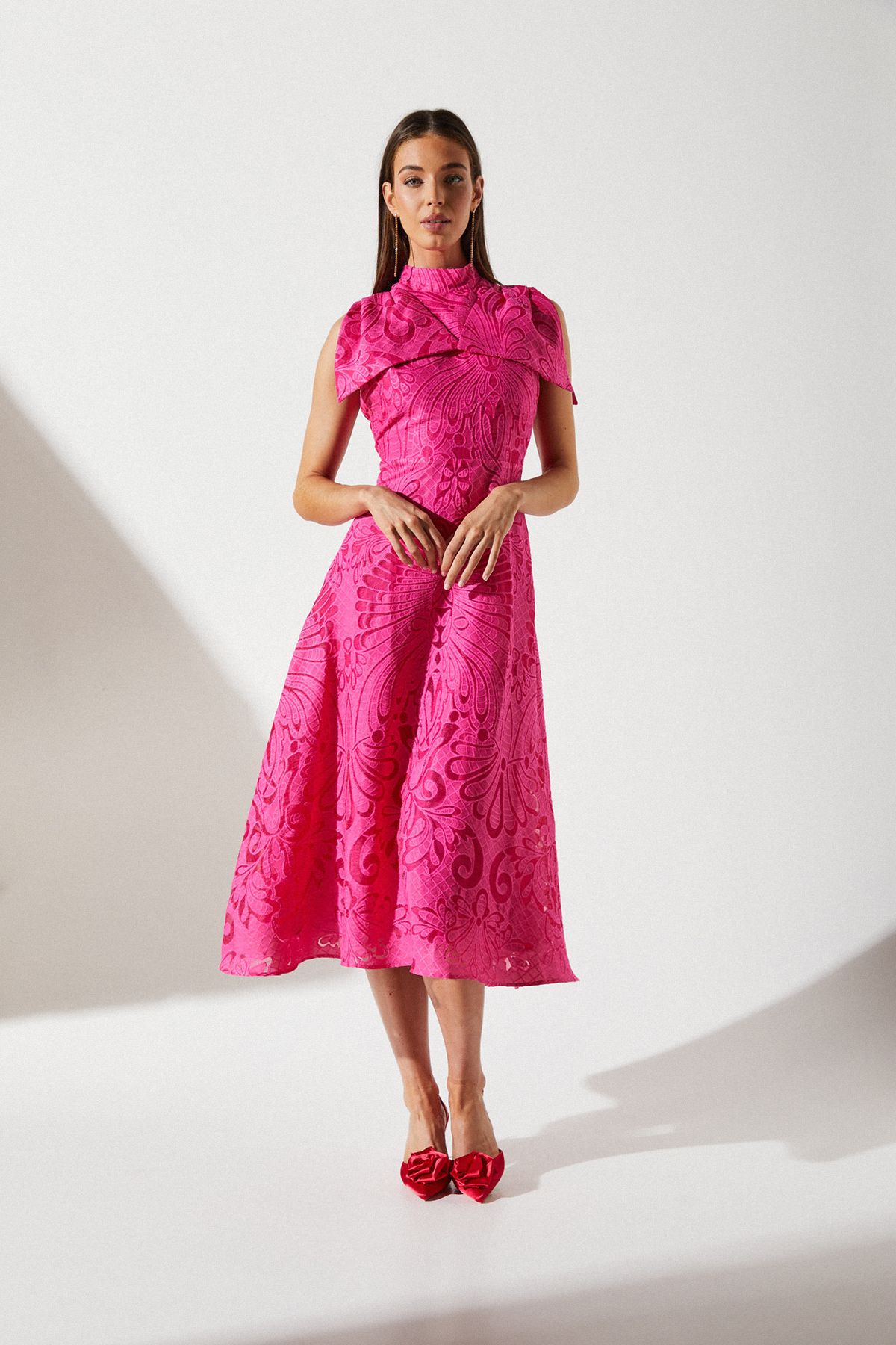 Coast Bow Sleeve Jacquard Dress Pink image 1