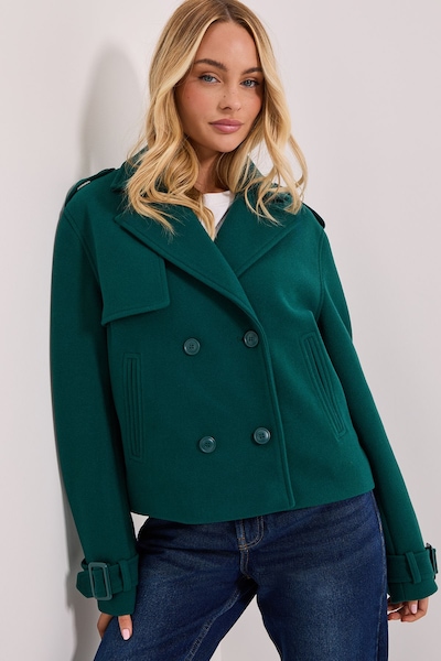 Dorothy Perkins Short Faux Wool Trench Coat Forest