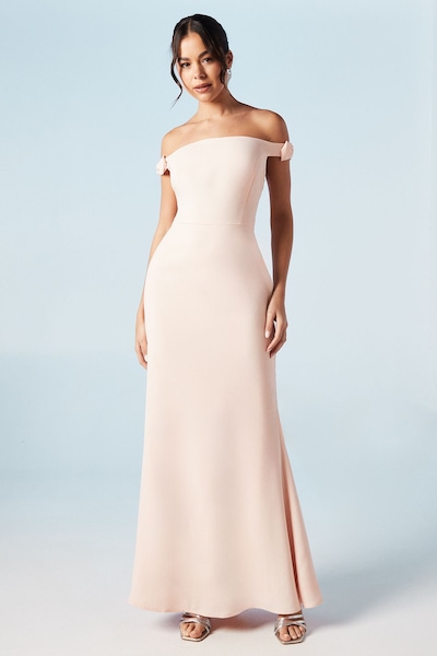 Coast Bardot Bow Shoulder Crepe Fishtail Bridesmaid Maxi Dress Blush