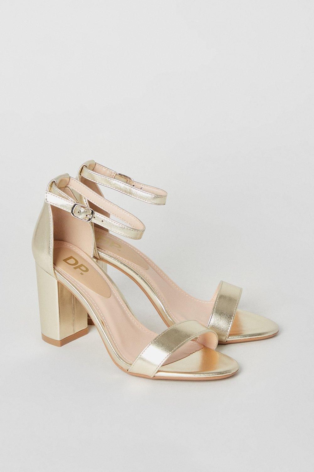 Dorothy Perkins Spark High Block Heel Sandals Gold image 3