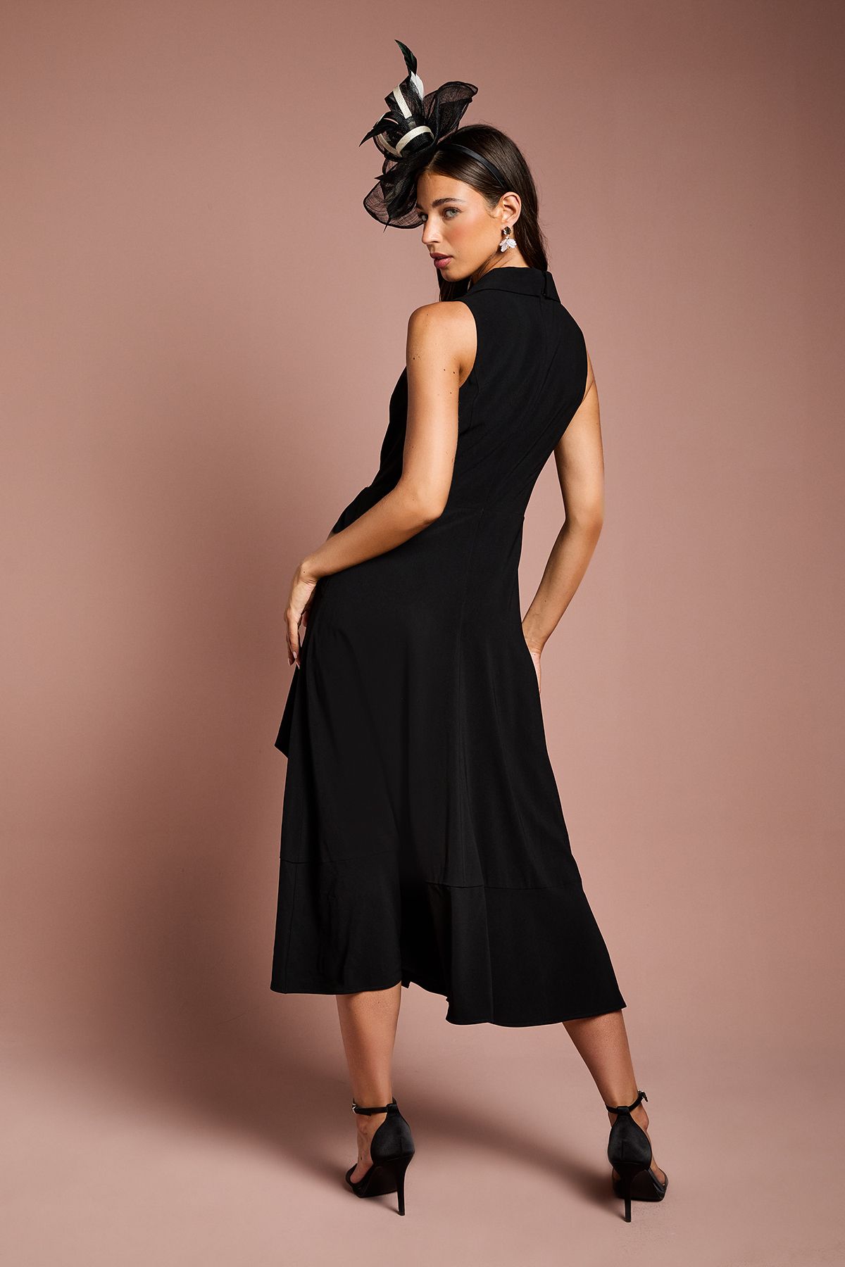 Coast Shawl Collar Ruffle Hem Midi Dress Black image 4
