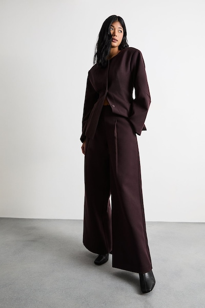 Warehouse The Premium Wide Leg Tailored Trousers Berry