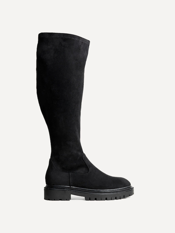 Linzi Briody Wide Fit Black Faux Suede Knee High Stretch Boot