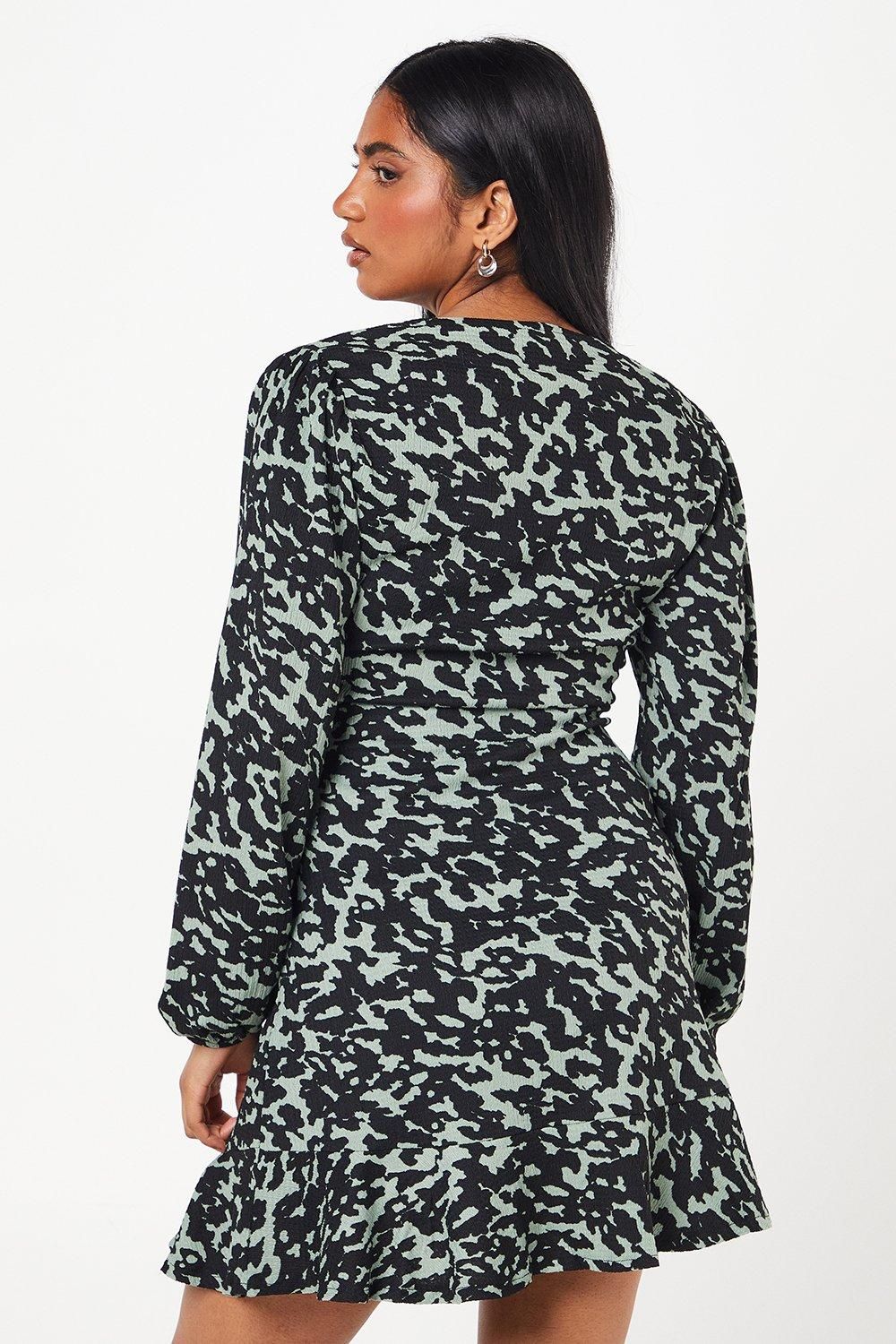 Dorothy Perkins Petite Khaki Animal Wrap Mini Dress Khaki image 3