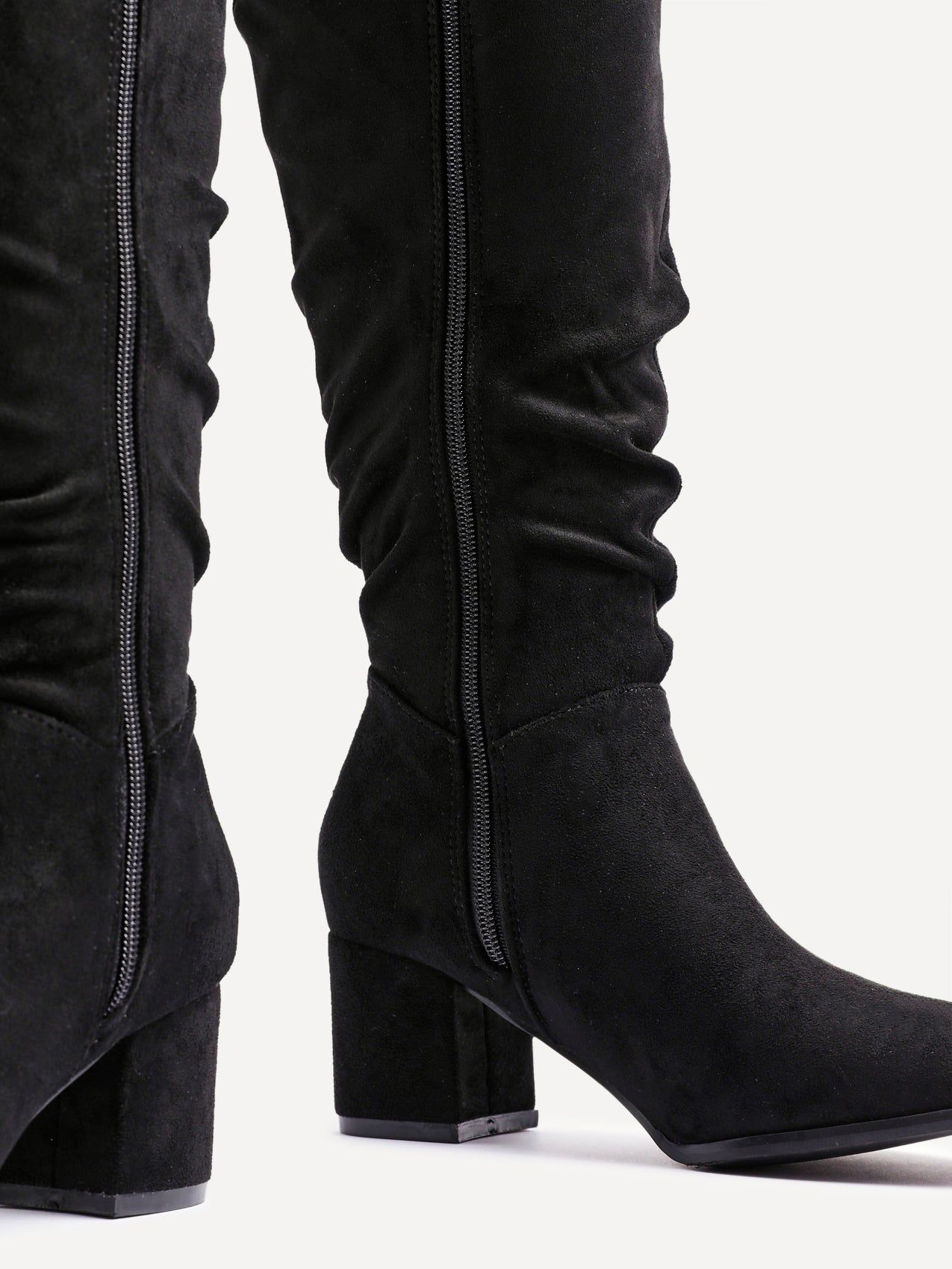 Linzi Margot Black Faux Suede Knee High Block Heeled Ruched Boot image 5