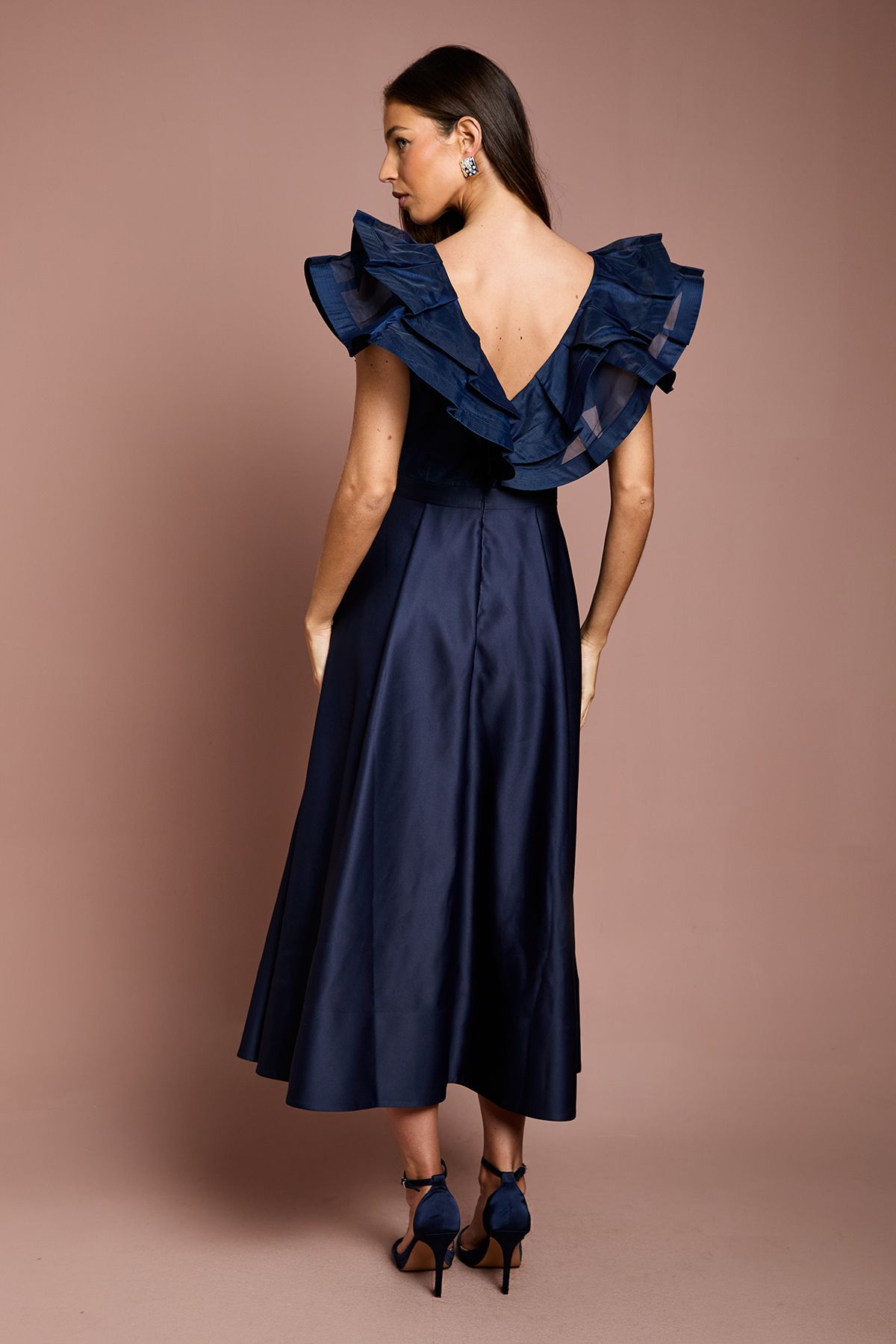 Coast Volume Frill Shoulder Midi Dress Navy image 3
