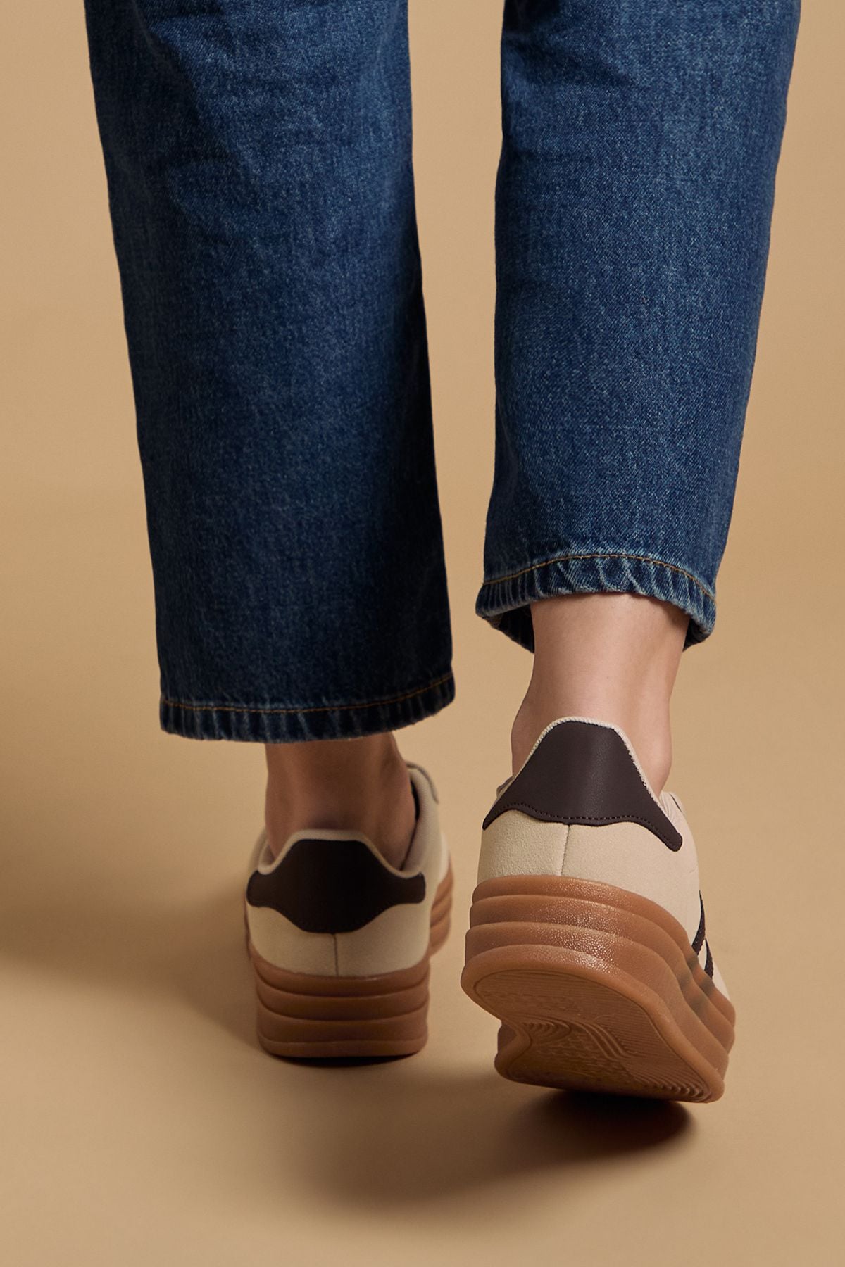 Oasis Issie Faux Suede Lace Up Platform Trainers Neutral image 3