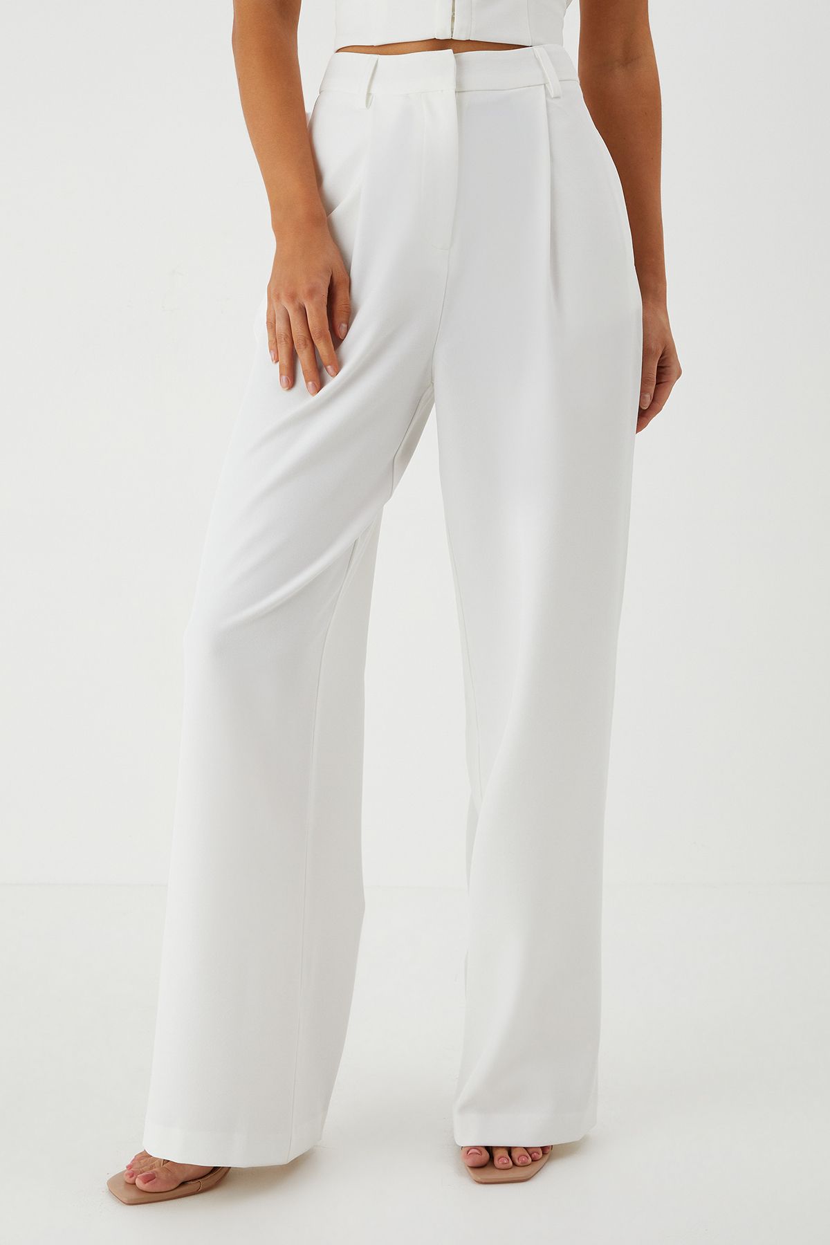 MissPap Tailored Pleat Wide Leg Trousers White image 2