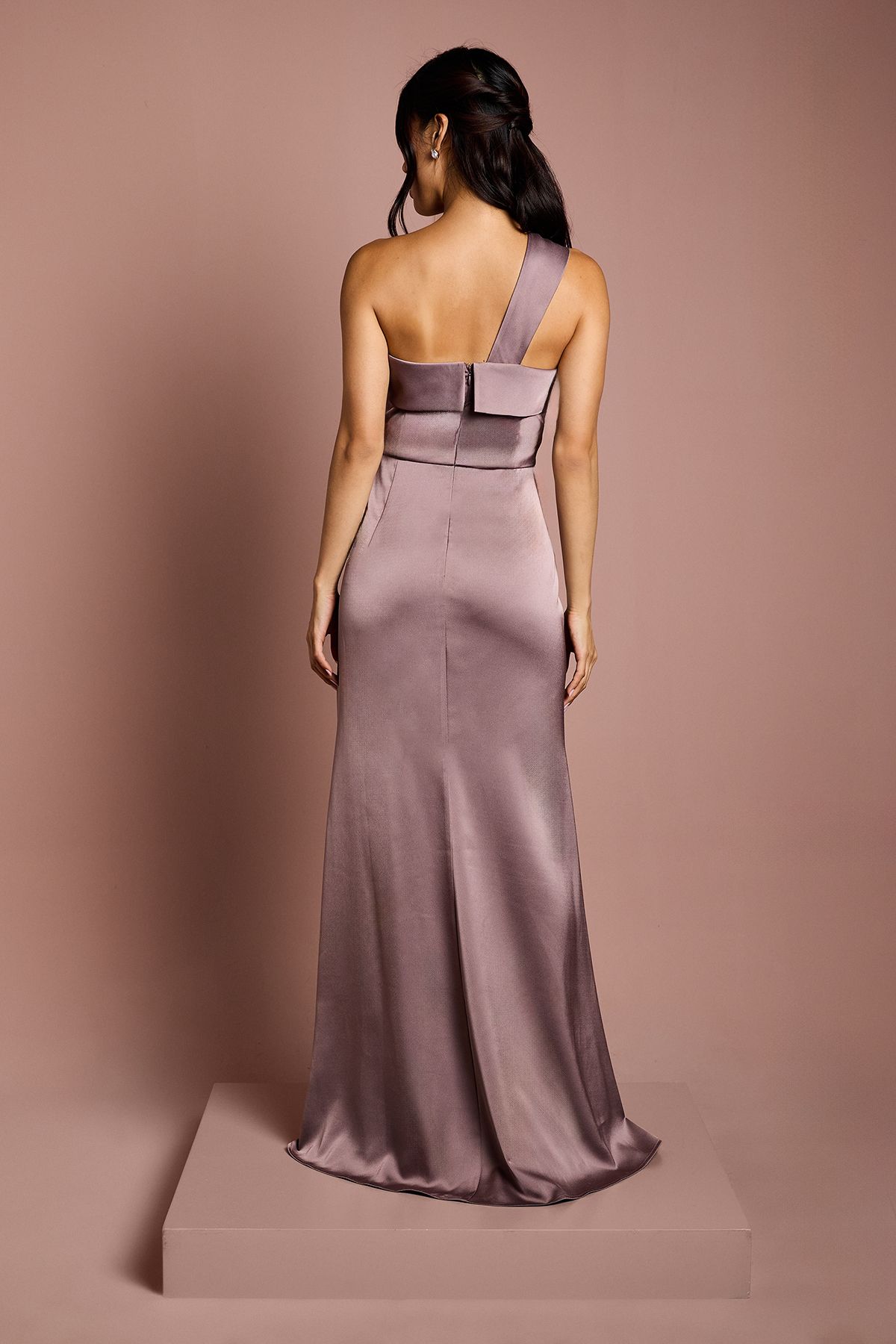 Coast Asymmetric Neckline Satin Bridesmaid Maxi Dress Dark Mauve image 3