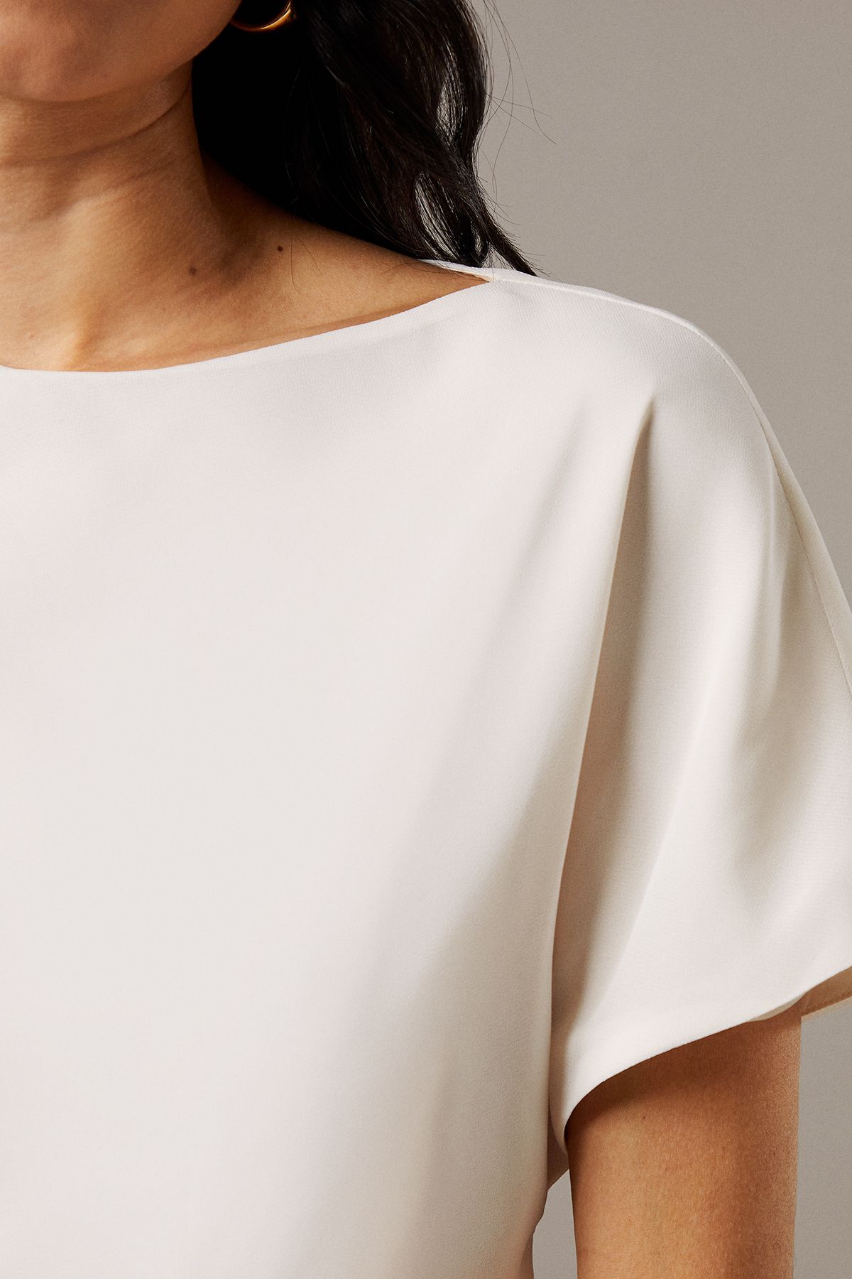 Warehouse Satin Chiffon Mix One Shoulder Drape Jumpsuit Cream image 5