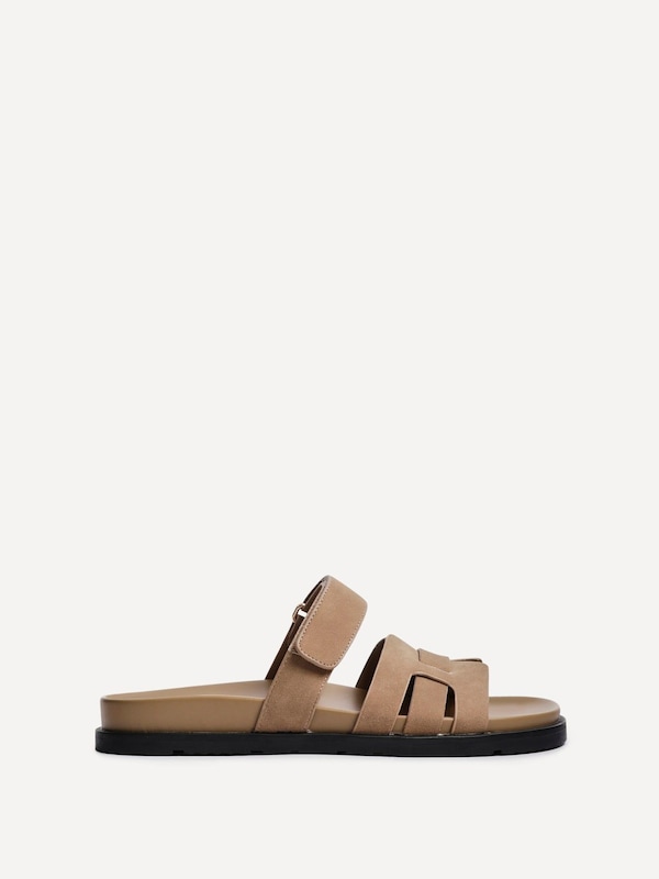 Linzi Essential Taupe Nubuck Leather Slip On Sandal