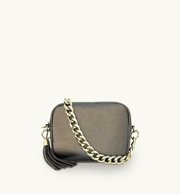 Apatchy London Leather Crossbody Bag With Gold Chain Shoulder Strap