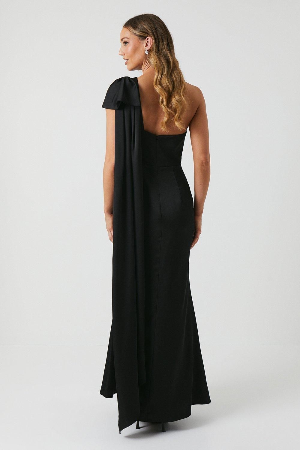 Coast Bow And Drape Detail One Shoulder Satin Bridesmaid Dress Black image 3