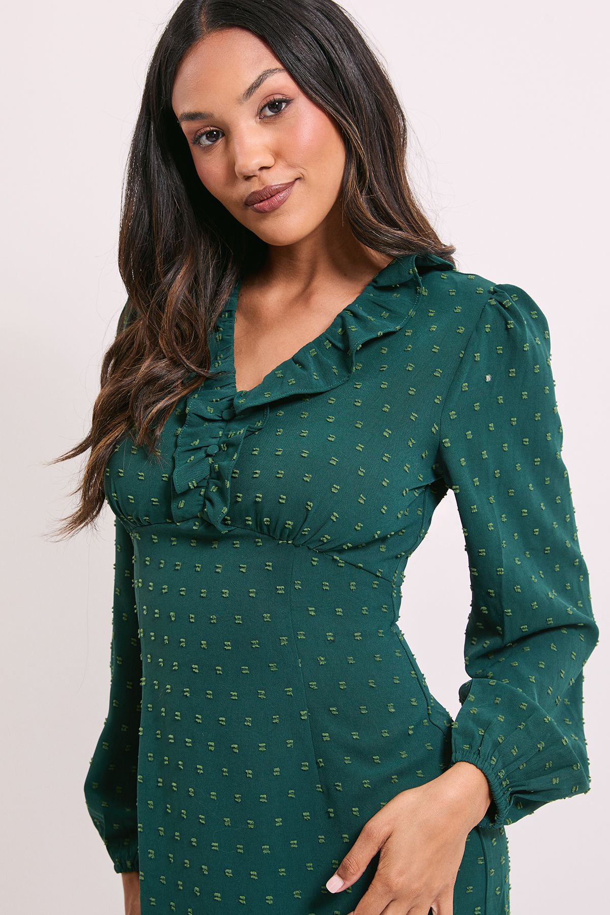 Dorothy Perkins Frill Sleeve Ruched Bodice Chiffon Midi Dress Green image 4