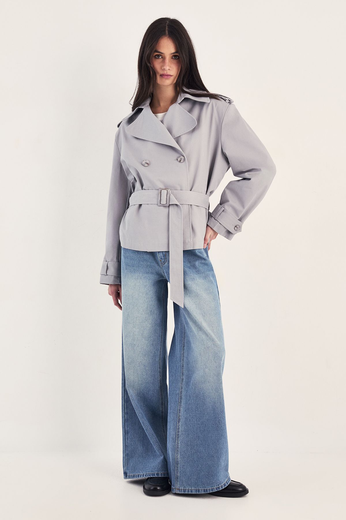 NastyGal Premium Short Trench Grey image 2