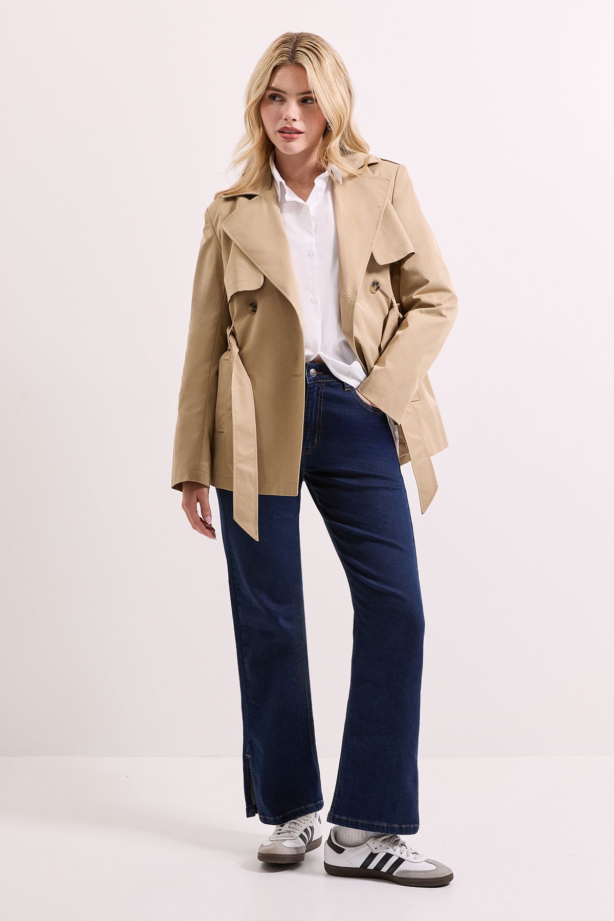 Dorothy Perkins Double Breasted Belted Trench Coat Stone image 1