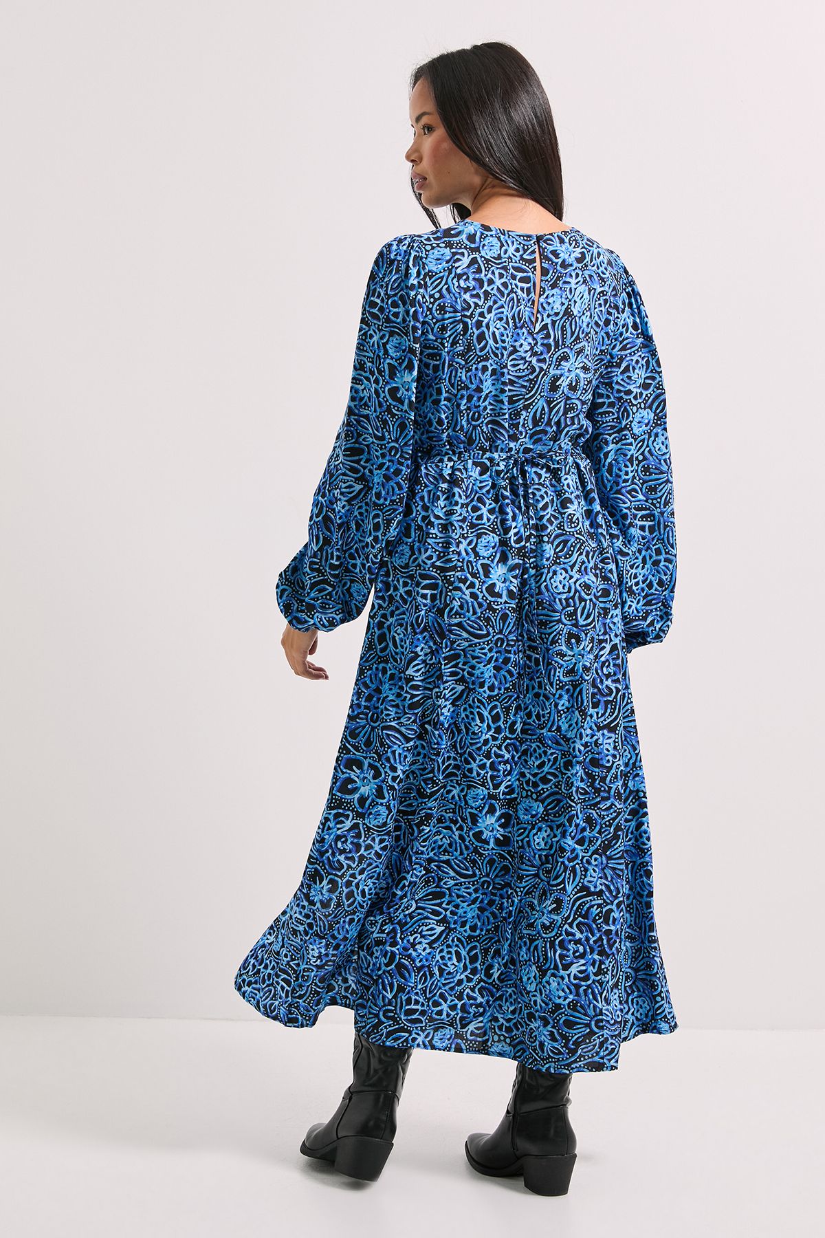 Dorothy Perkins Empire Blue Floral Seam Split Detail Printed Midi Dress Blue image 3