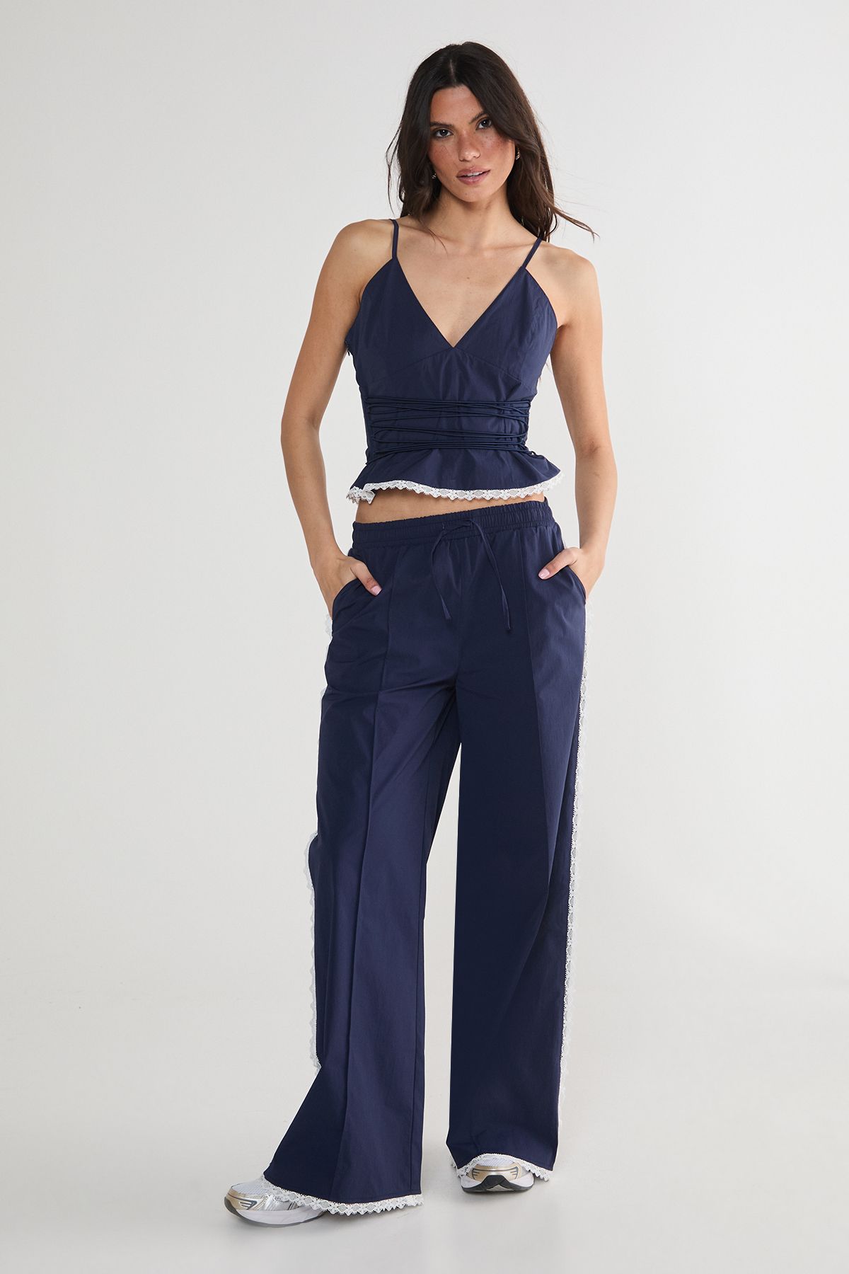 NastyGal Nylon Strappy Top Navy image 2