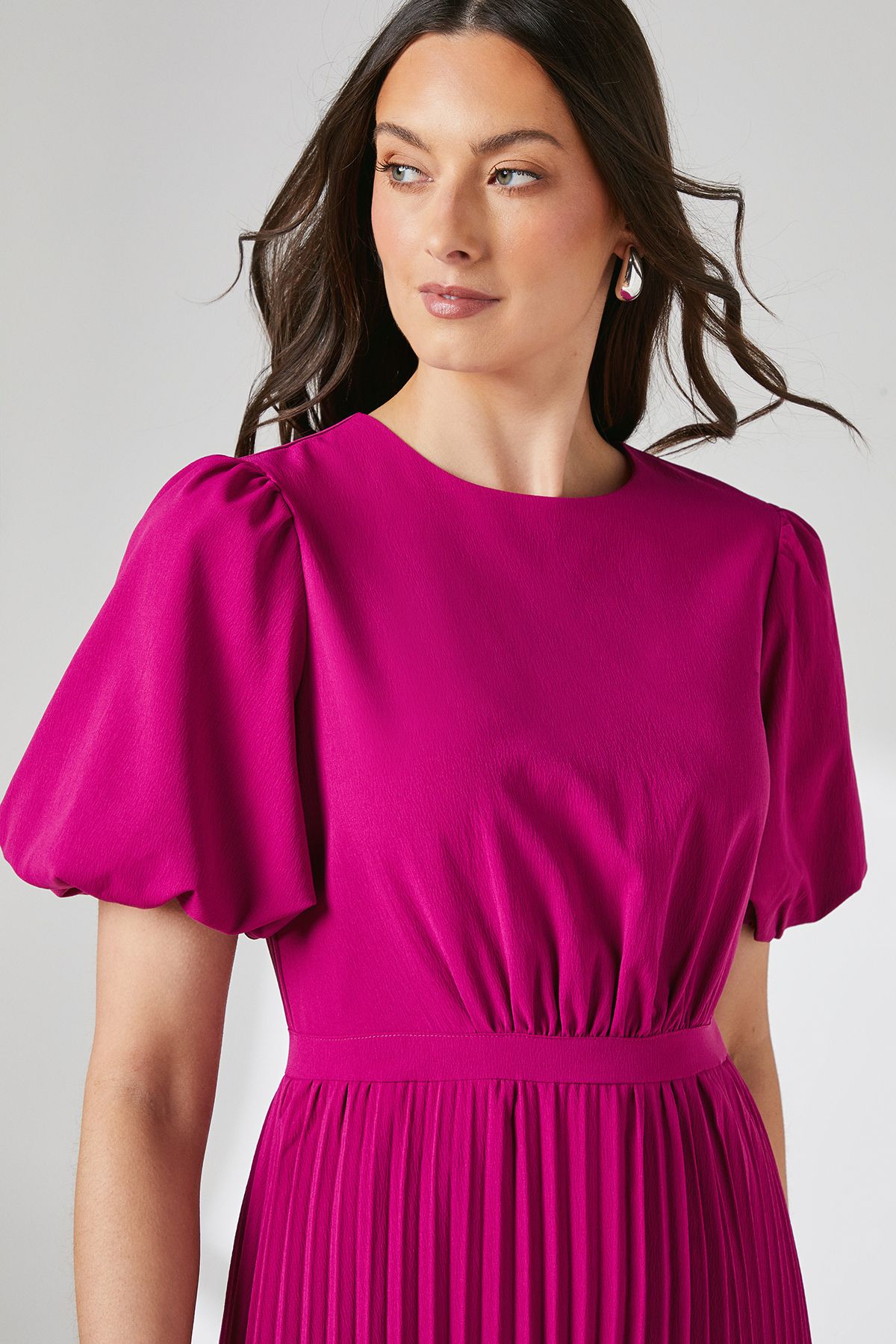 Principles Raspberry Puff Sleeve Pleated Midi Dress Raspberry image 4