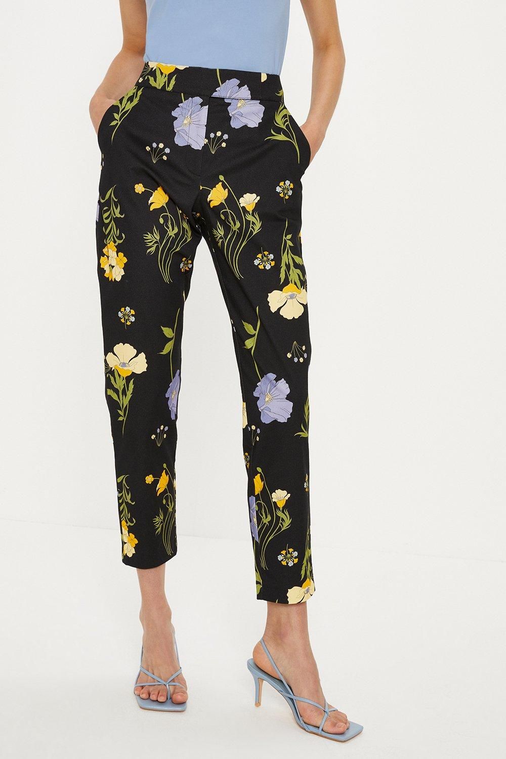 Oasis Petite Floral Printed Cotton Tapered Trousers Multi image 2