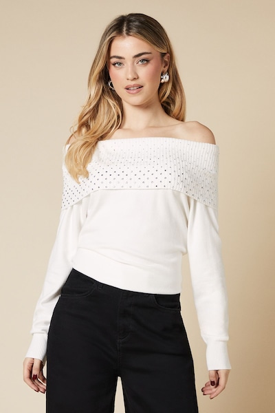 Dorothy Perkins Hot Fix Bardot Jumper Ivory