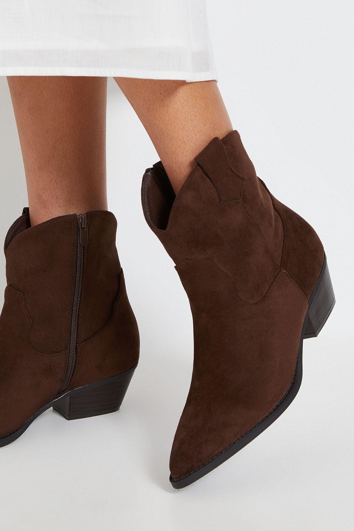 Dorothy Perkins Evie Faux Suede Western Ankle Boots Brown image 4