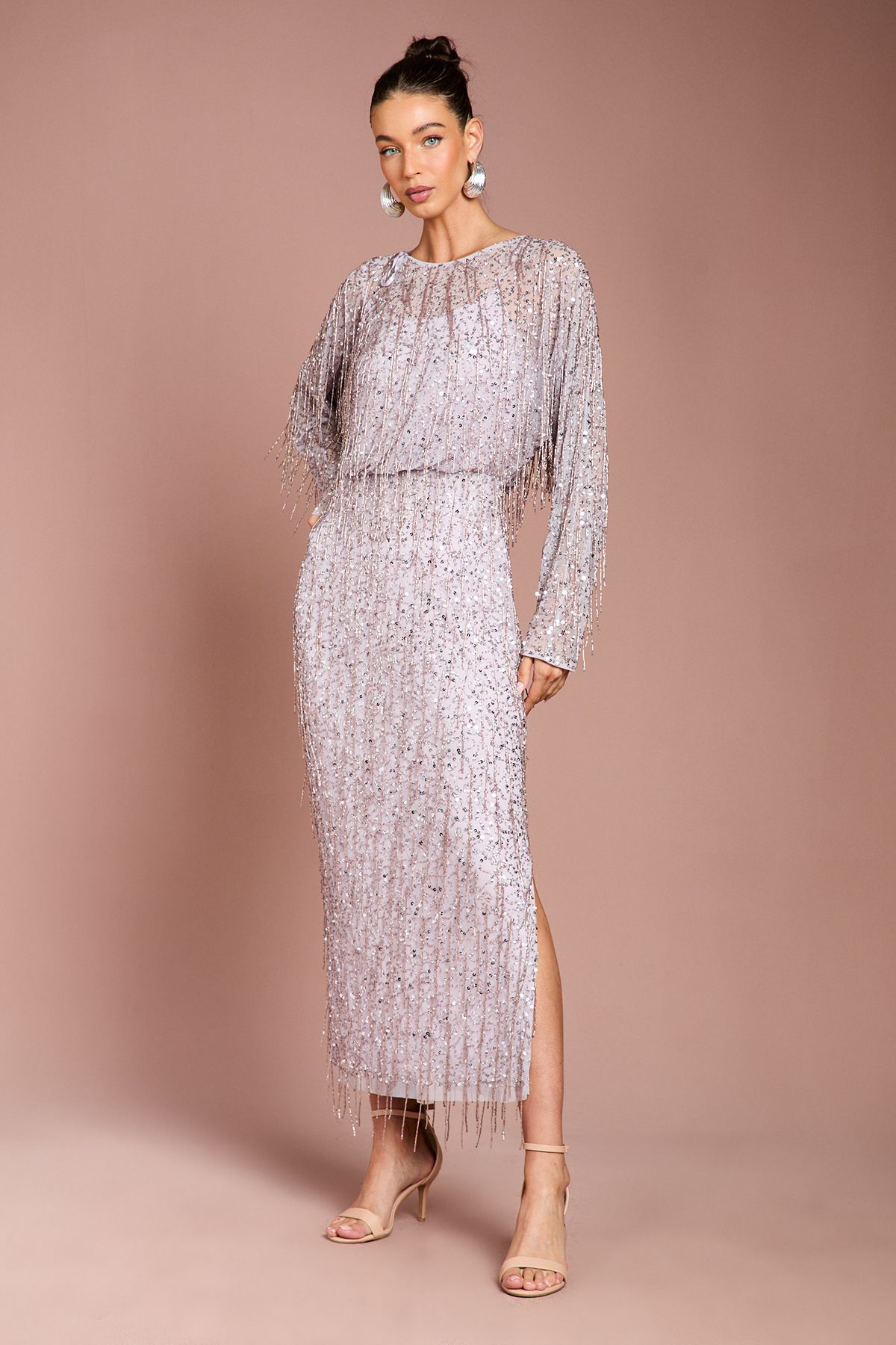 Coast Embellished Tassel Batwing Midi Dress Lilac