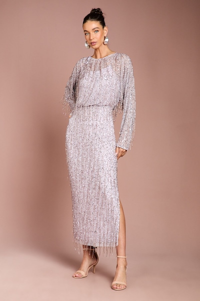Coast Embellished Tassel Batwing Midi Dress Lilac