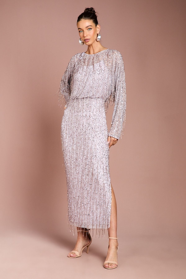 Coast Embellished Tassel Batwing Midi Dress Lilac