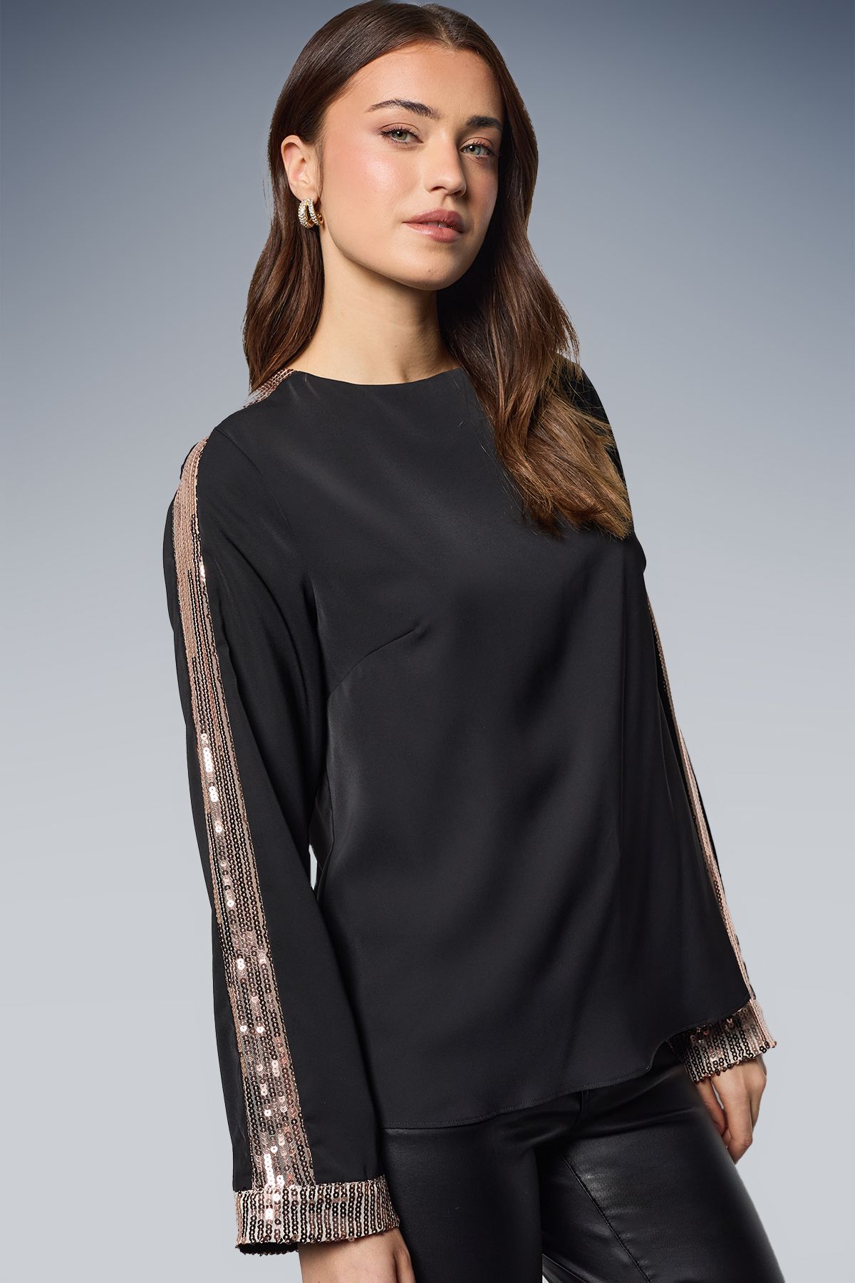 Dorothy Perkins Long Sleeve Sequin Blouse Black image 4