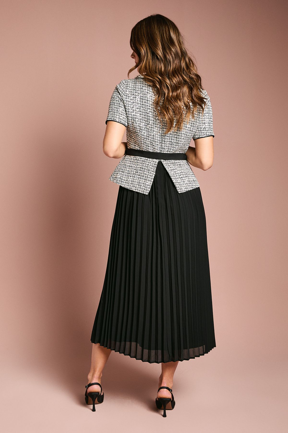 Coast Tweed Bodice With Pleated Georgette Skirt And Diamante Trim Mono image 4