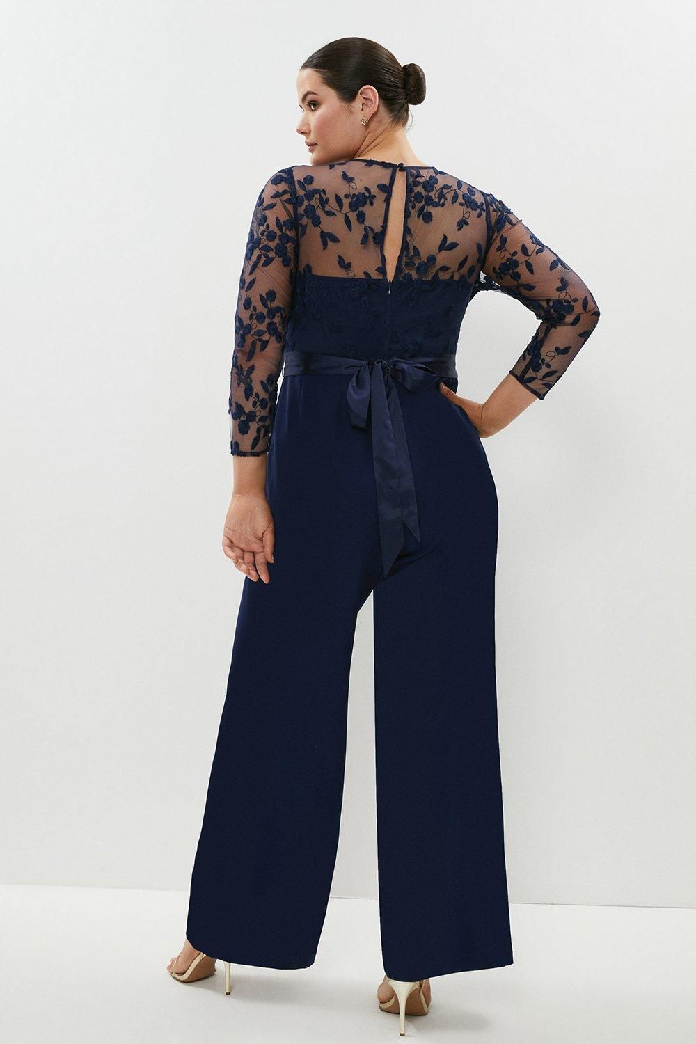 Coast Plus Size Embroidered Top Wide Leg Jumpsuit Navy image 3