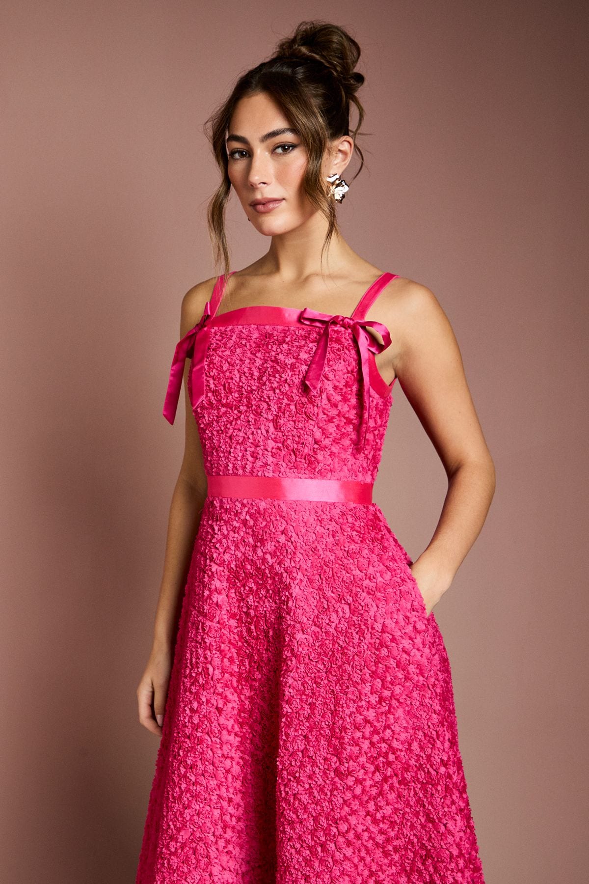 Coast 3D Flower Strappy Midi Dress Pink image 2