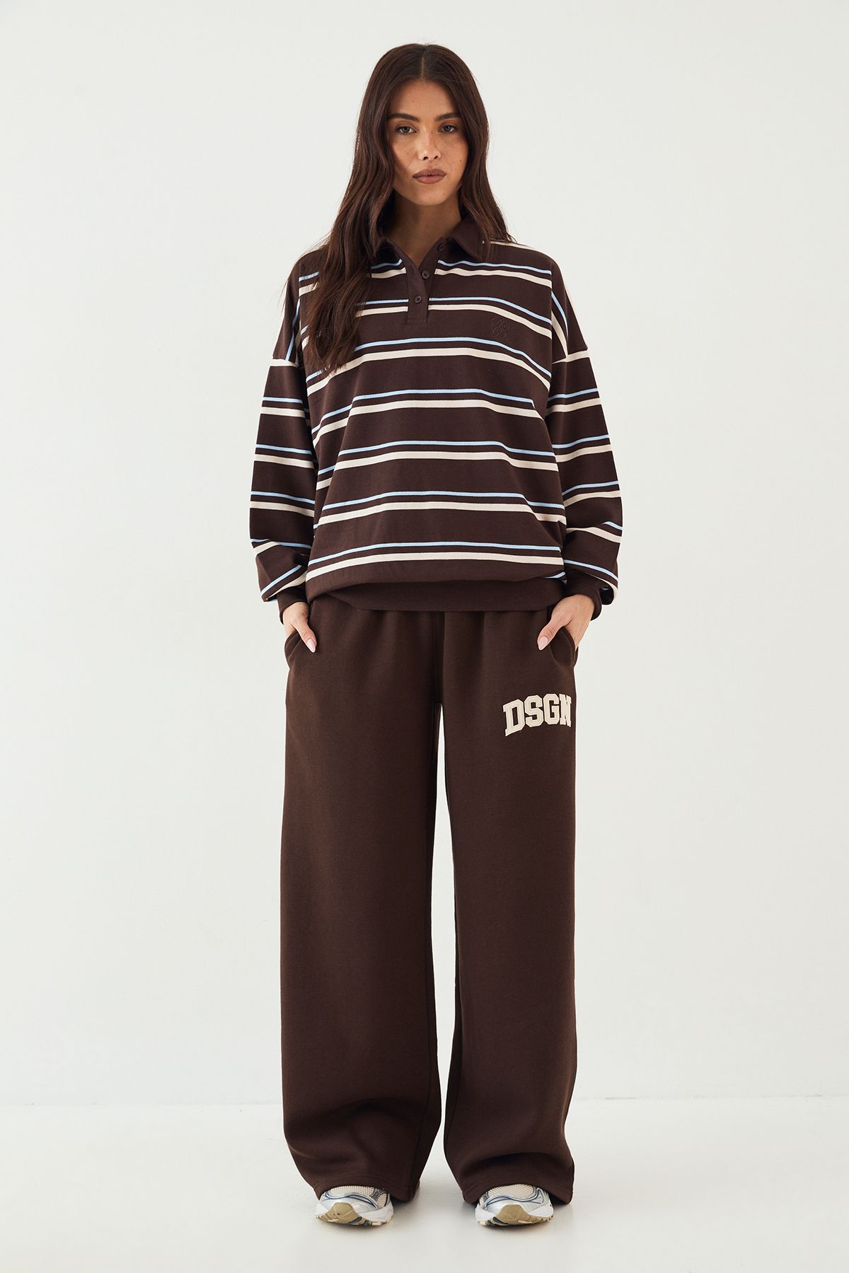 DSGN Studio DSGN Studio Stripe Collared Rugby Sweatshirt Dark Chocolate image 5