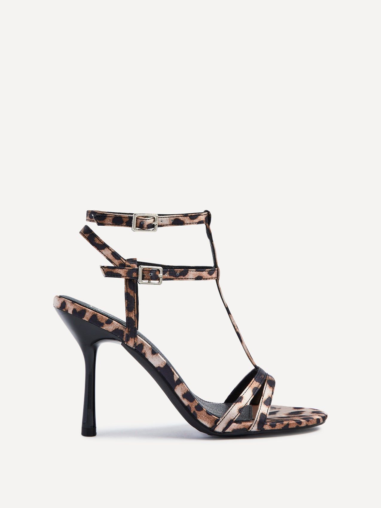 Linzi Jada Leopard Print T-Bar Strappy Stiletto Heels image 1