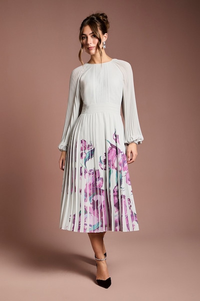 Coast Placement Print Pleat Dress Sage