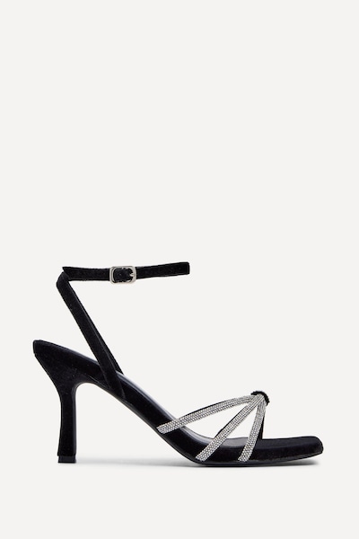 Linzi Polly Black Velvet Stiletto Heeled Sandal