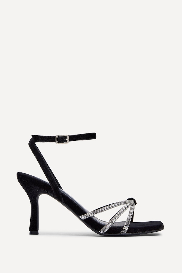 Linzi Polly Black Velvet Stiletto Heeled Sandal